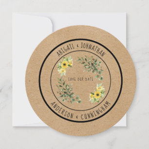 Invitation Rustique Simple Tournesol rond Enregistrer notre d