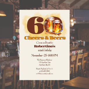 Invitation Rustique Simple Vintage Cheers & Bières 60e Annive