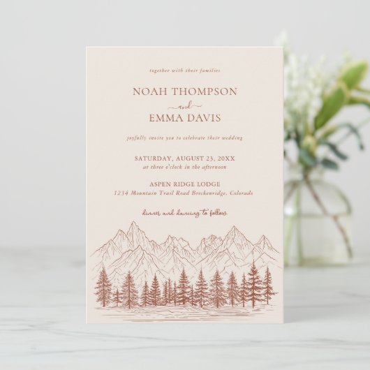Invitation Rustique Sketch Pine Mariage en terre cuite (Debout devant)