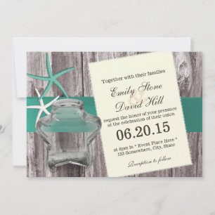 Invitation Rustique Starfish & Mason Jar Beach Mariage