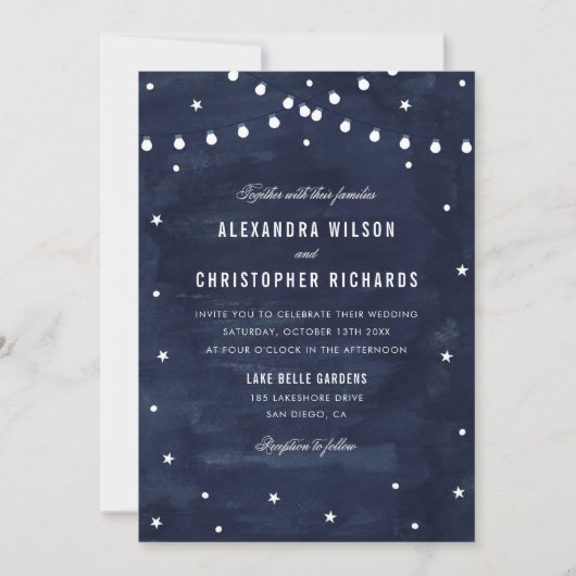 Invitation Rustique Starry Night String Mariage (Devant)