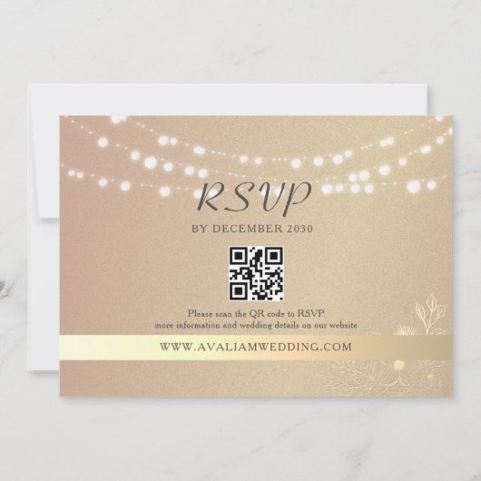 Invitation Rustique String lights QR Code Mariage (Dos)