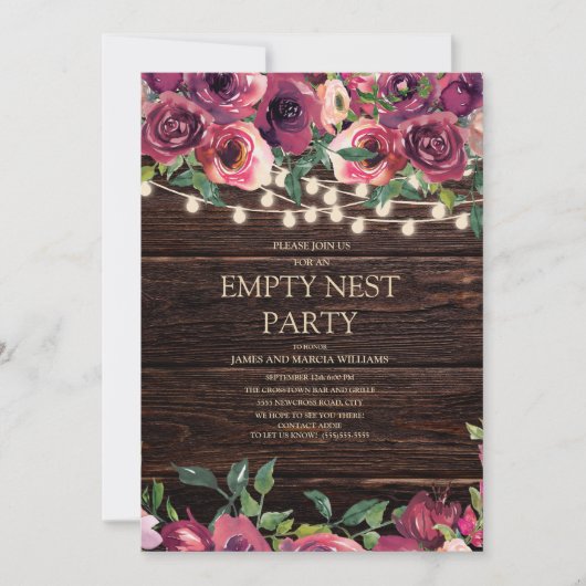 Invitation Rustique String Lumière Violet Floral Vide Nest Pa (Devant)