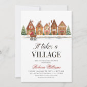 Invitation Rustique Stroller Village Maisons Baby shower d'hi (Devant)