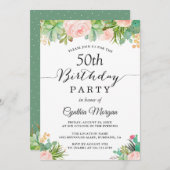 Invitation Rustique Succulent Cactus Floral 50e fête d'annive (Devant / Derrière)