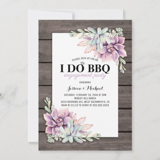 Invitation Rustique Succulent Je fais BBQ Engagement Party (Devant)