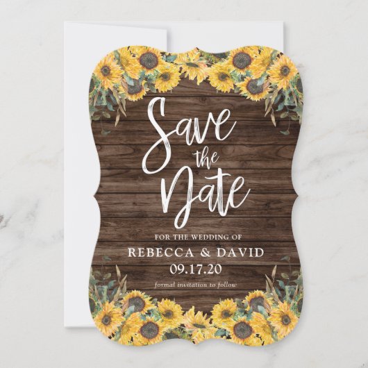 Invitation Rustique Sunflower Wood Grange Mariage Sauvez les (Devant)