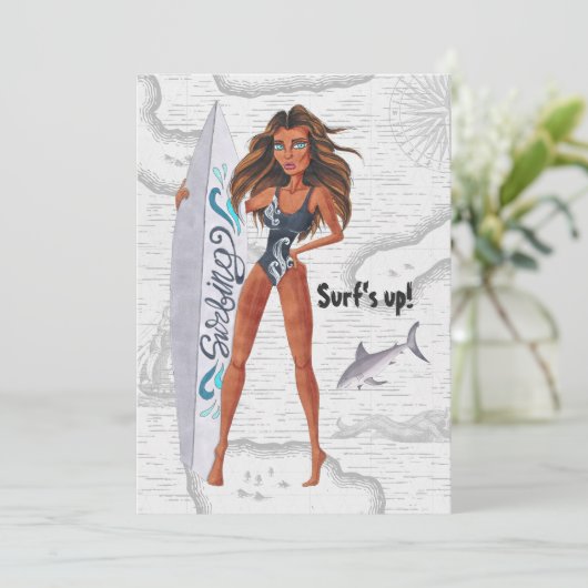 Invitation Rustique Surf d'été Plage Bachelorette (Debout devant)