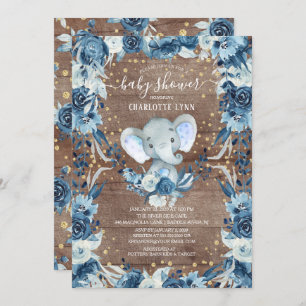Invitation Rustique Sweet Baby Boy Elephant Baby shower