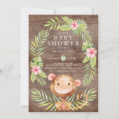 Invitation Rustique Sweet Monkey Girl Baby shower (Devant)