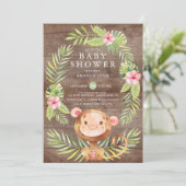 Invitation Rustique Sweet Monkey Girl Baby shower (Debout devant)