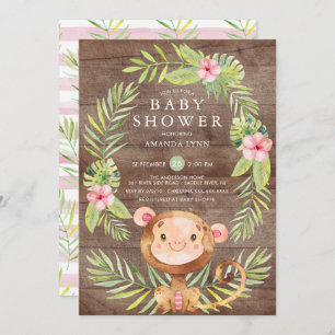 Invitation Rustique Sweet Monkey Girl Baby shower