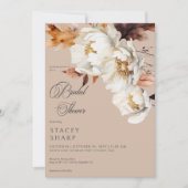 Invitation Rustique Tan & Crème Automne Floral & Douche Feuil (Devant)