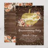 Invitation Rustique Terracota Floral Citrouille Houseécher Pa (Devant / Derrière)