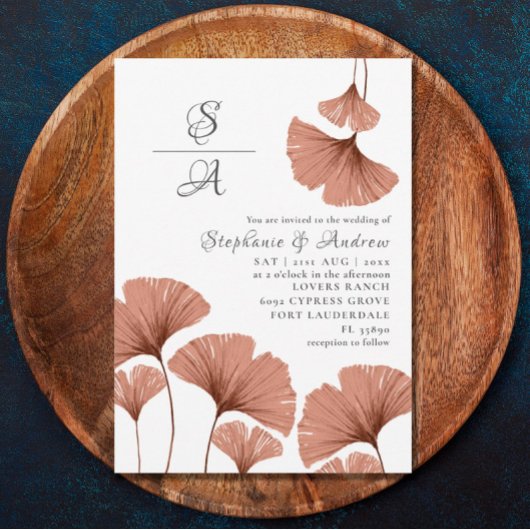 Invitation Rustique Terracotta Aquarelle Ginkgo Mariage