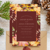Invitation Rustique Terracotta Automne Feuilles Mariage