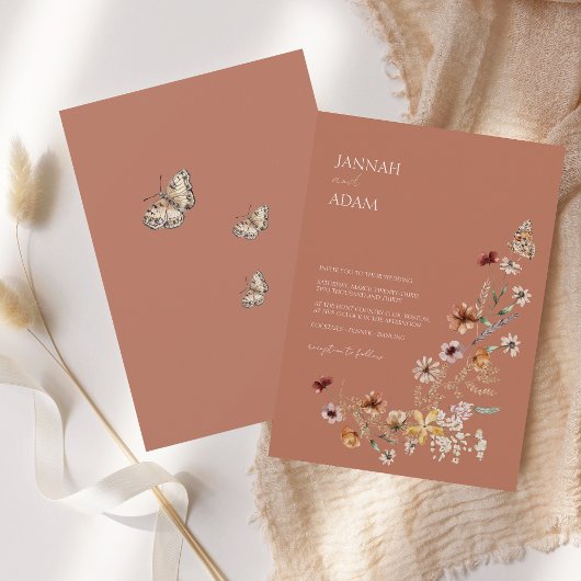Invitation Rustique Terracotta Automne Fleur sauvage Mariage