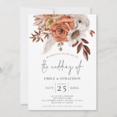 Invitation Rustique Terracotta Automne Florals QR Code Mariag (Devant)