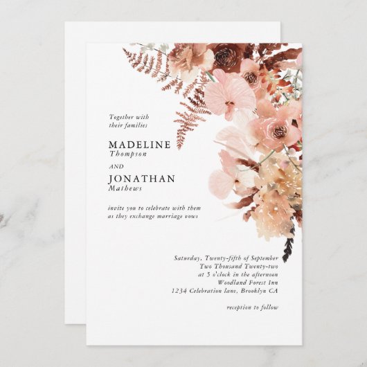 Invitation Rustique Terracotta Bohemian Hydrangea Mariage (Devant / Derrière)