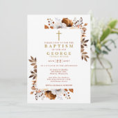 Invitation Rustique Terracotta Boho Floral Moderne Baptême (Debout devant)