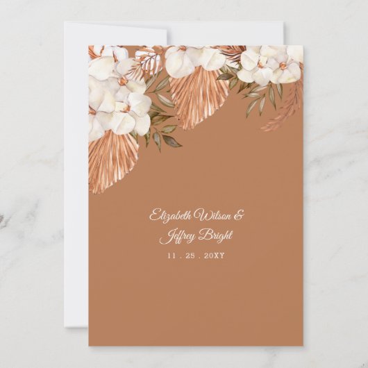 Invitation Rustique Terracotta Boho Pampas Orchidées Mariage (Dos)