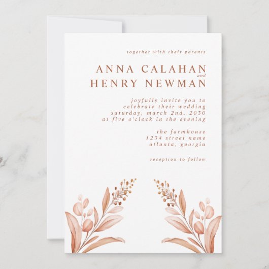 Invitation Rustique Terracotta Botanique Floral Mariage (Devant)