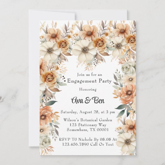 Invitation Rustique Terracotta Cream Floral Engagement Party (Devant)