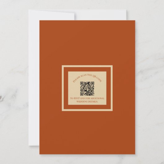 Invitation Rustique Terracotta et crème Floral QR code Mariag (Dos)