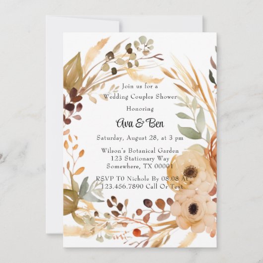 Invitation Rustique Terracotta Floral Mariage Couples Douche (Devant)