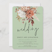 Invitation Rustique Terracotta Floral Script Sage Mariage ver (Devant)