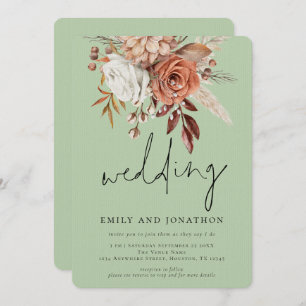 Invitation Rustique Terracotta Floral Script Sage Mariage ver