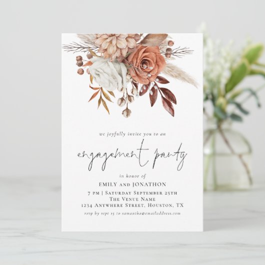 Invitation Rustique Terracotta Florales Script (Debout devant)