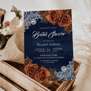 Invitation Rustique Terracotta Poussiéreuse Rose Marine Fête
