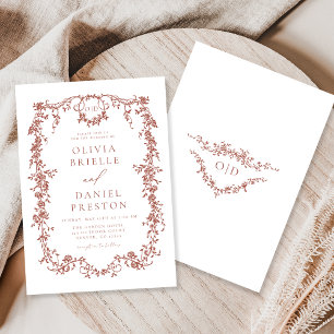 Invitation Rustique Terracotta Victorian Boho Monogram Mariag