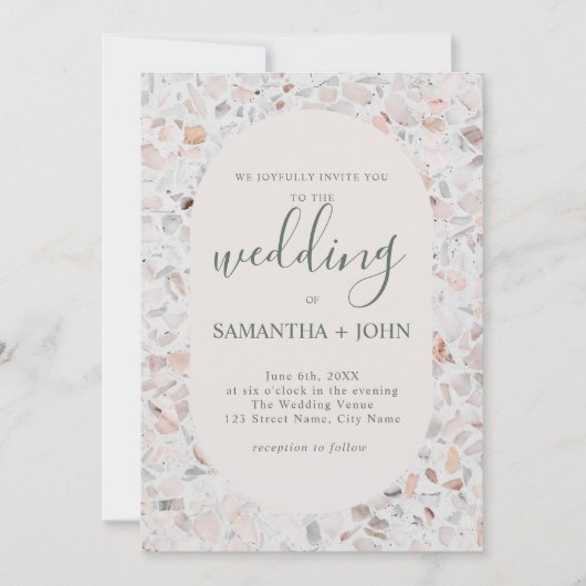 Invitation Rustique Terrazzo Off blanc Mariage de script mode (Devant)