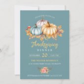 Invitation Rustique Thanksgiving floral citrouille bleu (Devant)