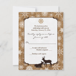 Invitation Rustique Toile de Jute, Flocons de Neige et Cerfs