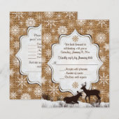 Invitation Rustique toile de jute, flocons de neige et cerfs  (Devant / Derrière)