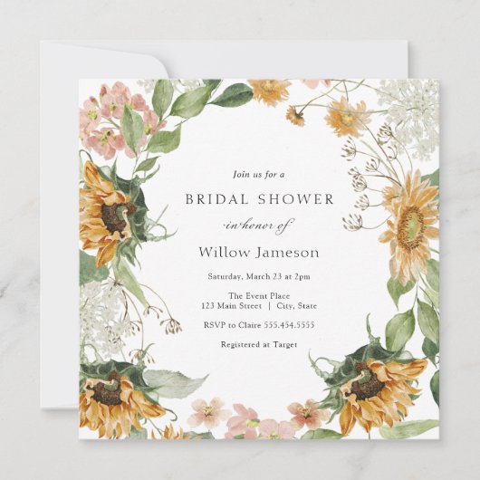 Invitation Rustique Tournesol Bridal Douche (Devant)