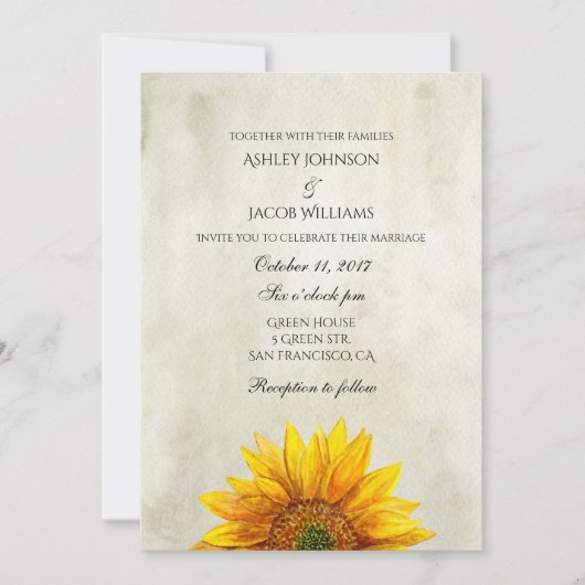 Invitation rustique tournesol Mariage champêtre (Devant)