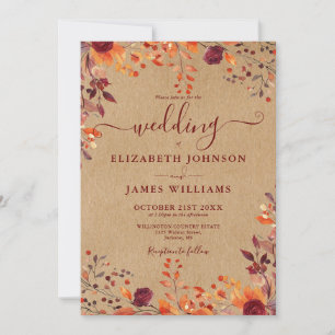 Invitation Rustique Tout en un automne automne Mariage floral