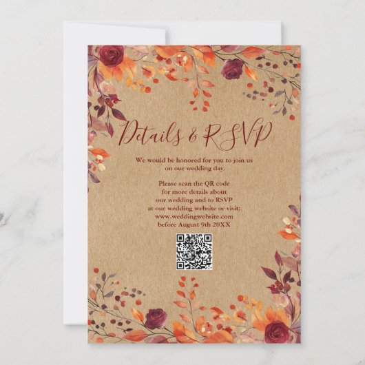 Invitation Rustique Tout en un automne dans l'amour QR Code M (Dos)