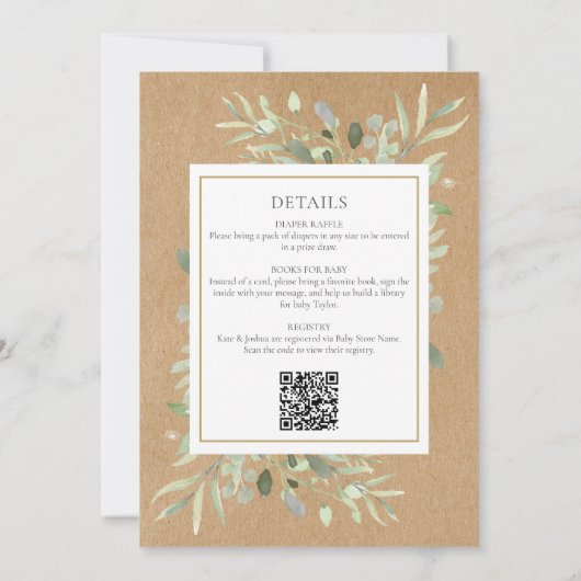 Invitation Rustique Tout en un Baby shower Parsemer la verdur (Dos)