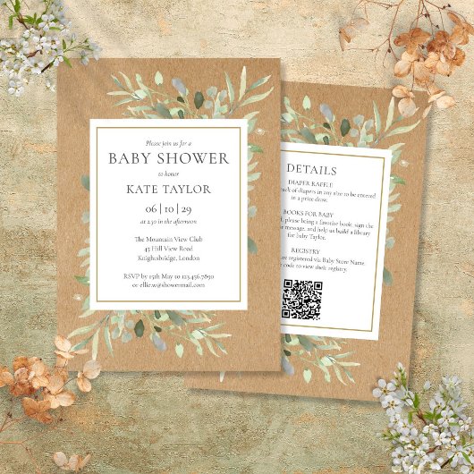 Invitation Rustique Tout en un Baby shower Parsemer la verdur