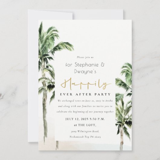 Invitation Rustique Tropical Beach Palm Trees Mariage (Devant)