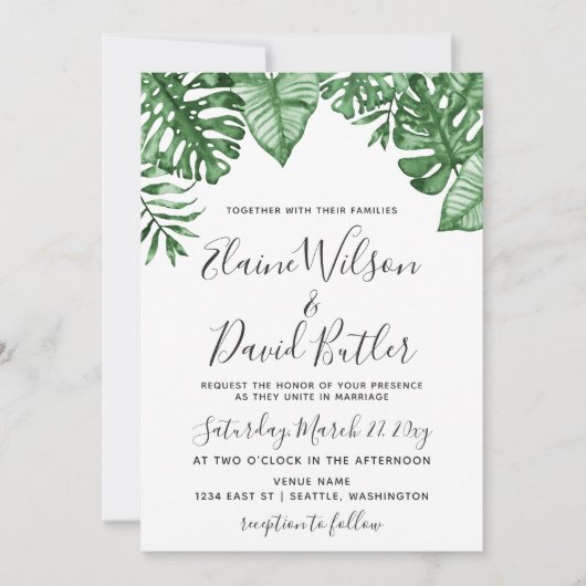 Invitation Rustique Tropical Greenery Mariage botanique (Devant)
