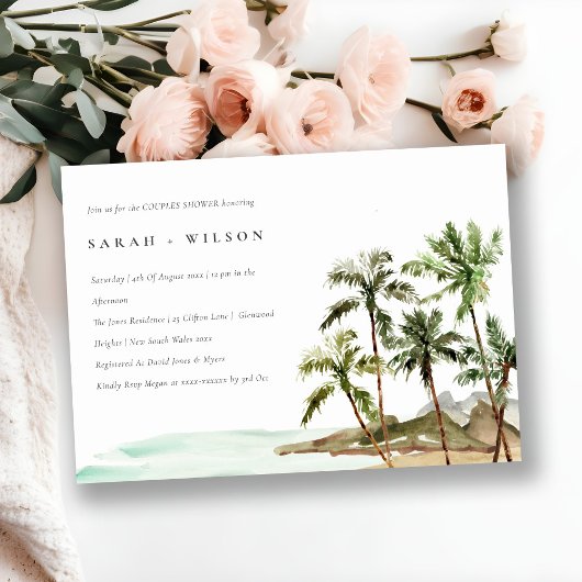 Invitation Rustique Tropical Palm Trees Beach Couples Douche