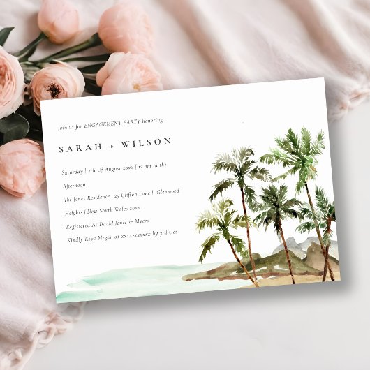 Invitation Rustique Tropical Palm Trees Beach Sand Fiançaille