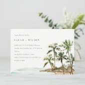 Invitation Rustique Tropical Palm Trees Beach Sand Mariage (Debout devant)