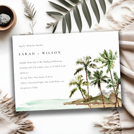 Invitation Rustique Tropical Palm Trees Beach Sand Mariage